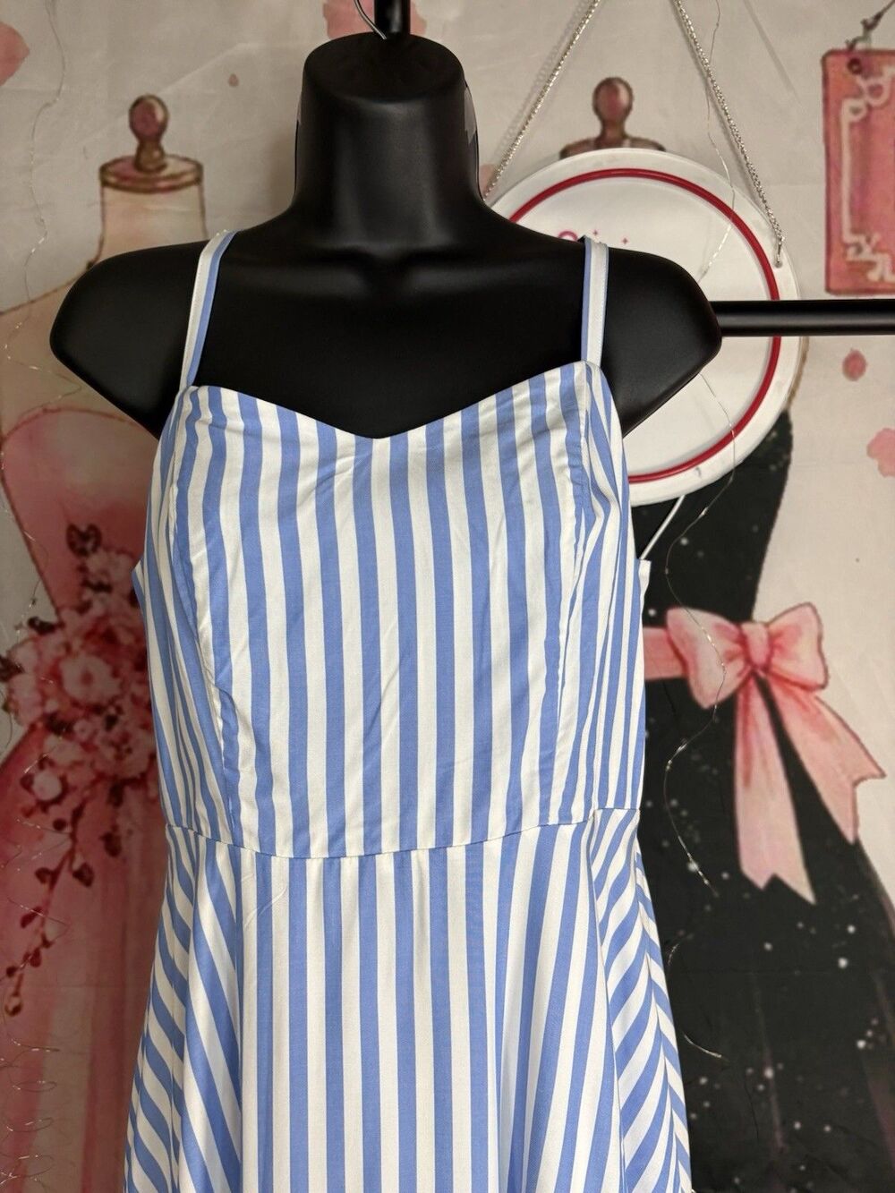Old Navy Blue and White Striped Cami Fit and Flare Dress Smocked Size S - Picture 3 of 10